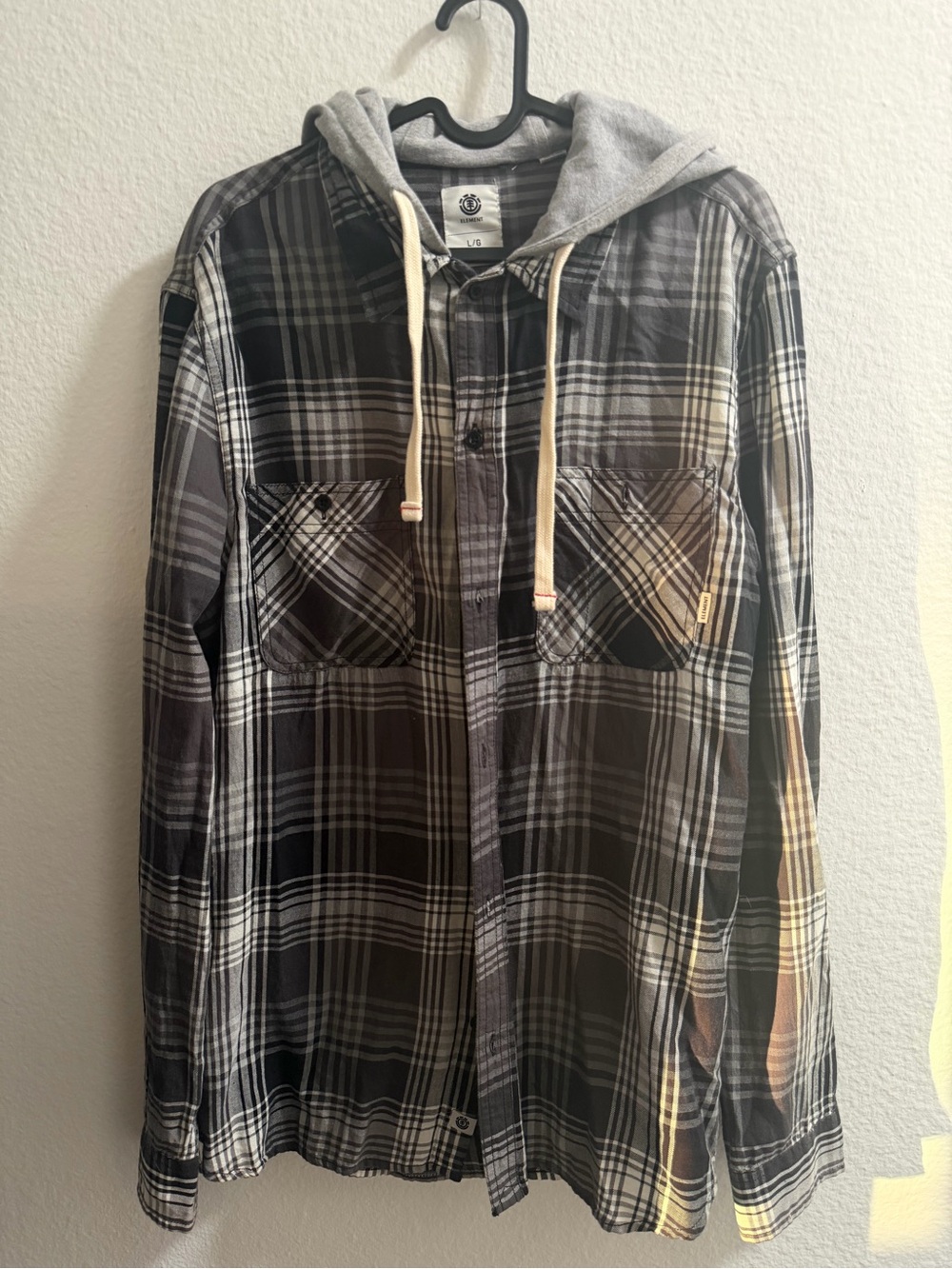 Element Black & Gray Plaid Hooded Button-Up Shirt Jacket